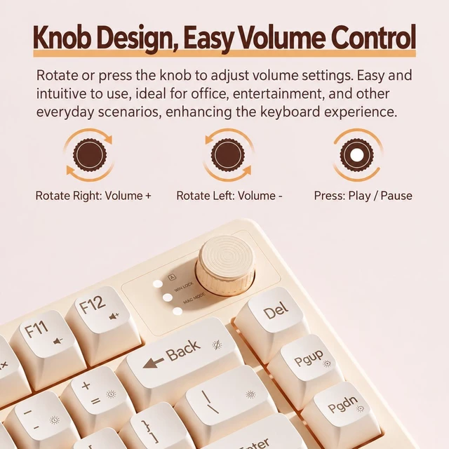 Alt view image 2 of 4 - Wired Ultra-Quiet Membrane Keyboard, Mechanical-Feel USB Keyboard with Warm Backlight, Ergonomic Compact Design for Gaming, Office, Laptop and PC, Cream