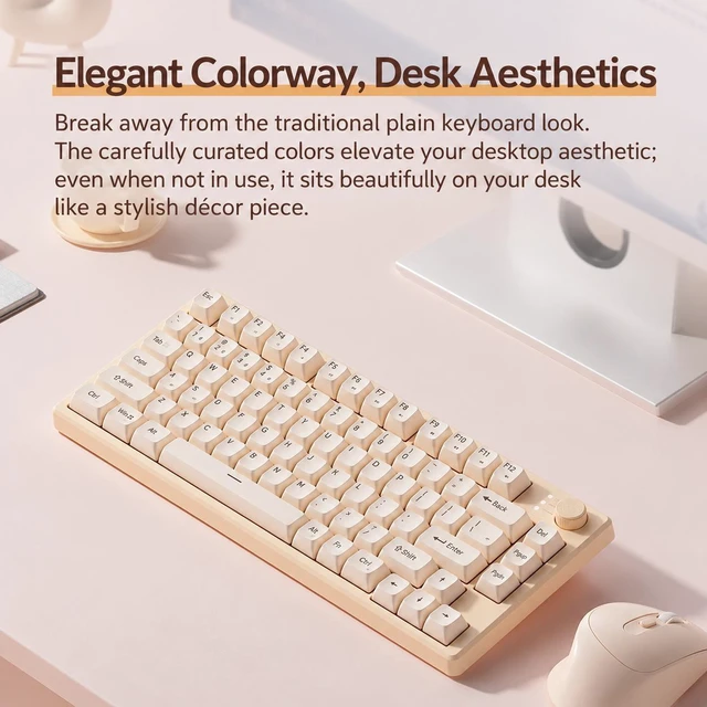 Alt view image 4 of 4 - Wired Ultra-Quiet Membrane Keyboard, Mechanical-Feel USB Keyboard with Warm Backlight, Ergonomic Compact Design for Gaming, Office, Laptop and PC, Cream