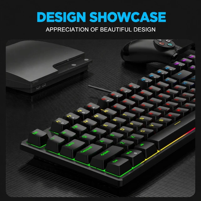 Alt view image 4 of 5 - HHK100M 104-Key Wired RGB Mechanical Gaming Keyboard, Blue Switches, Black Mixed Backlight