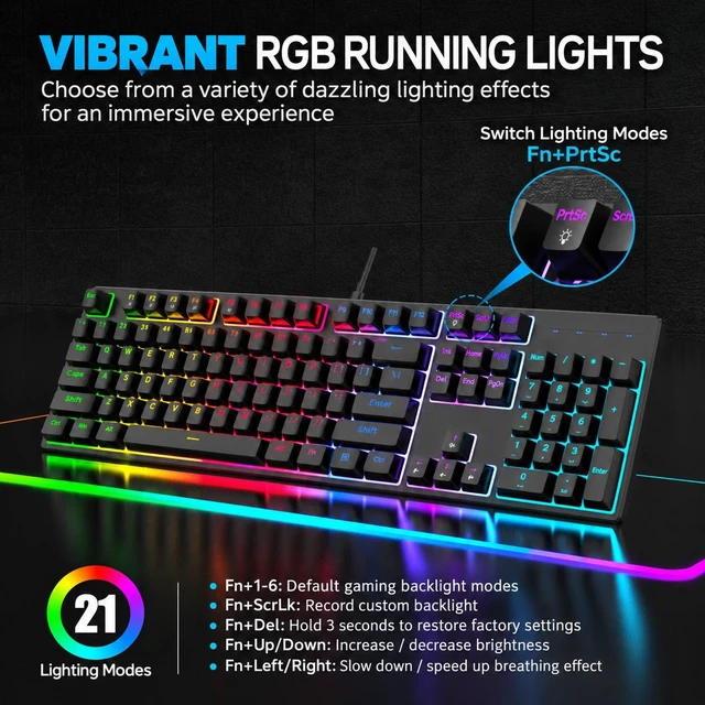 Alt view image 3 of 5 - HHK100M 104-Key Wired RGB Mechanical Gaming Keyboard, Blue Switches, Black Mixed Backlight