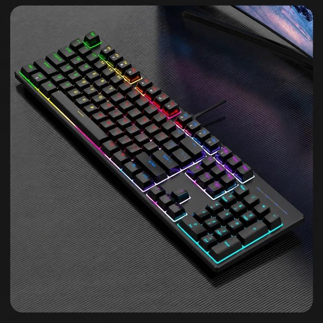 Alt view image 5 of 5 - HHK100M 104-Key Wired RGB Mechanical Gaming Keyboard, Blue Switches, Black Mixed Backlight