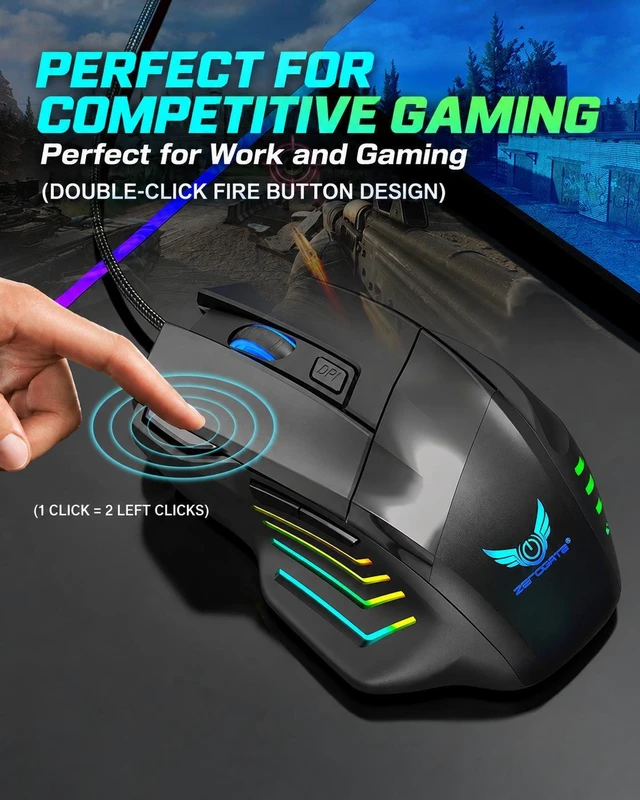 Alt view image 6 of 7 - G200 Wired RGB Gaming Mouse, 7-Button Ergonomic Optical Mouse, 4-Level Adjustable DPI, Color Backlight, Black