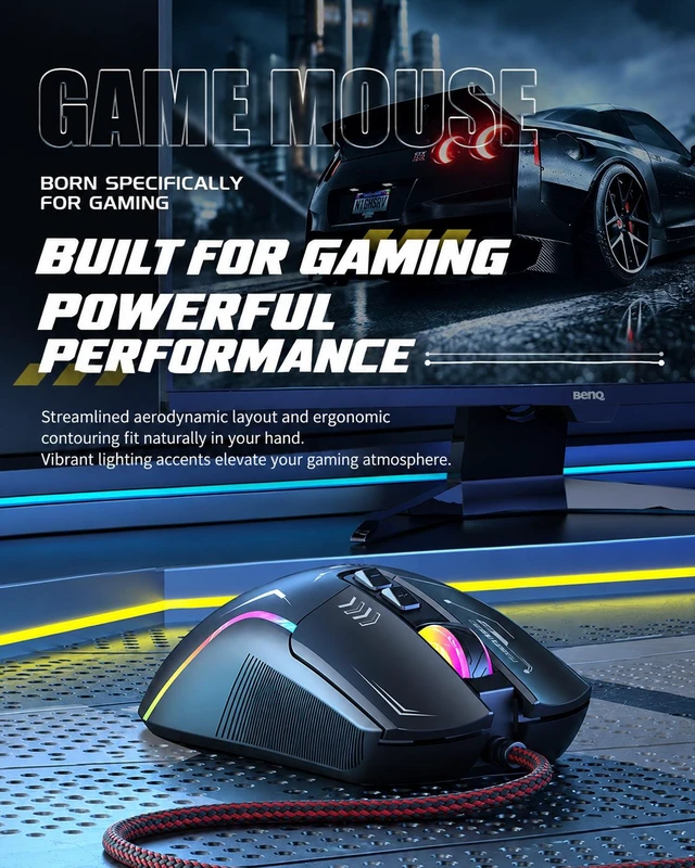Alt view image 3 of 6 - P19 Wired RGB Gaming Mouse, 7-Button USB Optical Mouse, 5600 DPI, Macro Programming, Ergonomic Design for PC Laptop, Black