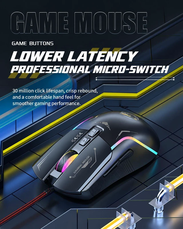 Alt view image 5 of 6 - P19 Wired RGB Gaming Mouse, 7-Button USB Optical Mouse, 5600 DPI, Macro Programming, Ergonomic Design for PC Laptop, Black