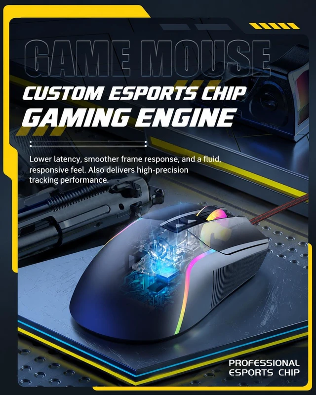 Alt view image 4 of 6 - P19 Wired RGB Gaming Mouse, 7-Button USB Optical Mouse, 5600 DPI, Macro Programming, Ergonomic Design for PC Laptop, Black