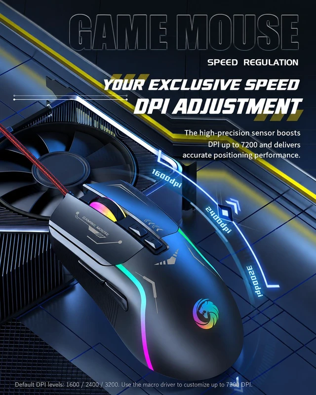 Alt view image 6 of 6 - P19 Wired RGB Gaming Mouse, 7-Button USB Optical Mouse, 5600 DPI, Macro Programming, Ergonomic Design for PC Laptop, Black