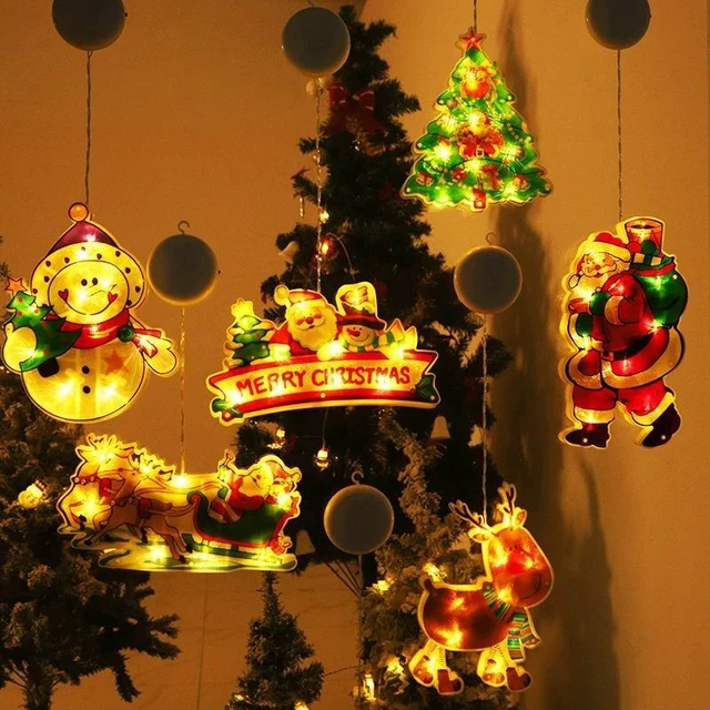 Main image of 4-Piece Christmas LED Window Suction Cup Lights Set A, Battery Powered Warm White Holiday Decorations for Windows, Home & Party