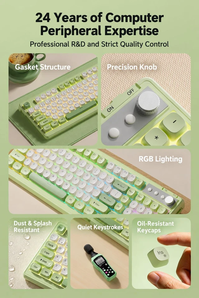 Alt view image 3 of 7 - Z98 98-Key Silent Wired USB Membrane Keyboard, Low-Noise Office Keyboard with Numeric Keypad, Soft-Touch Keys, Cheese Green