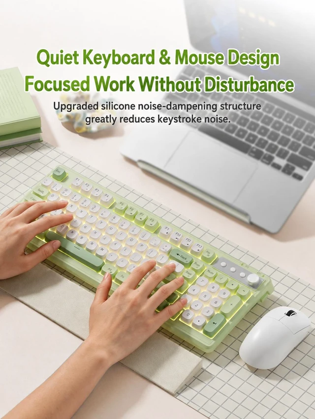 Alt view image 7 of 7 - Z98 98-Key Silent Wired USB Membrane Keyboard, Low-Noise Office Keyboard with Numeric Keypad, Soft-Touch Keys, Cheese Green