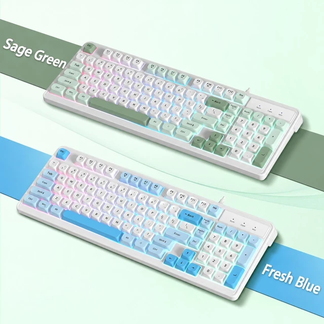 Alt view image 2 of 5 - K98 Wired RGB Gaming Keyboard, Quiet Membrane USB Keyboard with PBT Round Keycaps, Ergonomic Design, Teal Green