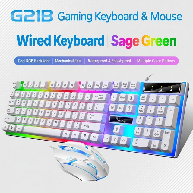 Alt view image 3 of 7 - G21B Wired Backlit Gaming Keyboard and Mouse Combo, USB Mechanical-Feel Keyboard, 1000 DPI Optical Mouse, English Layout, Black