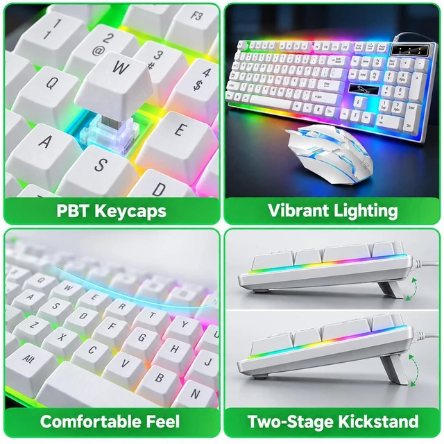 Alt view image 6 of 7 - G21B Wired Backlit Gaming Keyboard and Mouse Combo, USB Mechanical-Feel Keyboard, 1000 DPI Optical Mouse, English Layout, Black