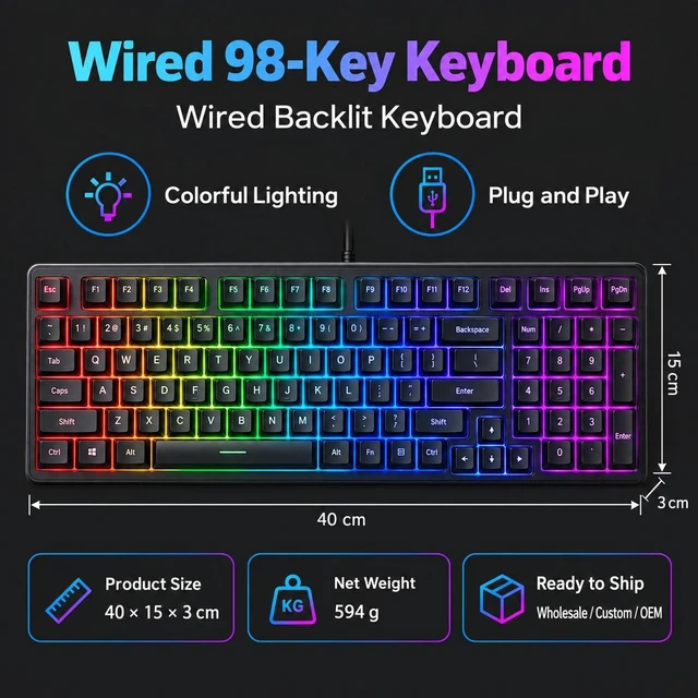 Alt view image 7 of 7 - G21B Wired Backlit Gaming Keyboard and Mouse Combo, USB Mechanical-Feel Keyboard, 1000 DPI Optical Mouse, English Layout, Black