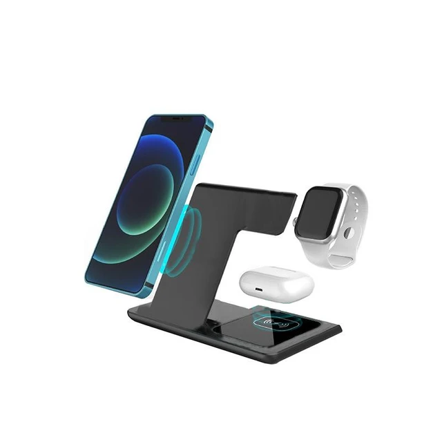 Alt view image 2 of 6 - C13 3-in-1 Foldable Wireless Charging Station, 15W Fast Charger Stand for Phone, Smartwatch & Earbuds, QC2.0