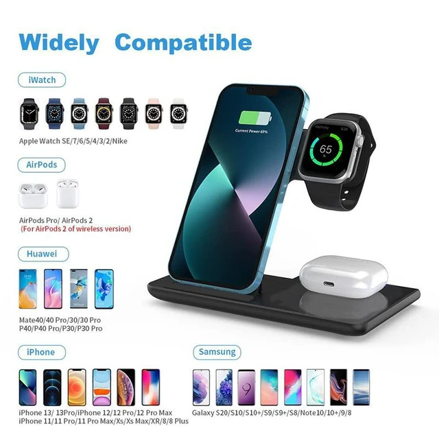 Alt view image 5 of 6 - C13 3-in-1 Foldable Wireless Charging Station, 15W Fast Charger Stand for Phone, Smartwatch & Earbuds, QC2.0