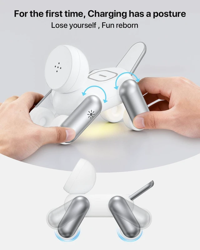 Alt view image 4 of 7 - D6 3-in-1 Magnetic Wireless Charging Station, Cute Dog Design Multi-Device Charging Stand, USB Powered, White