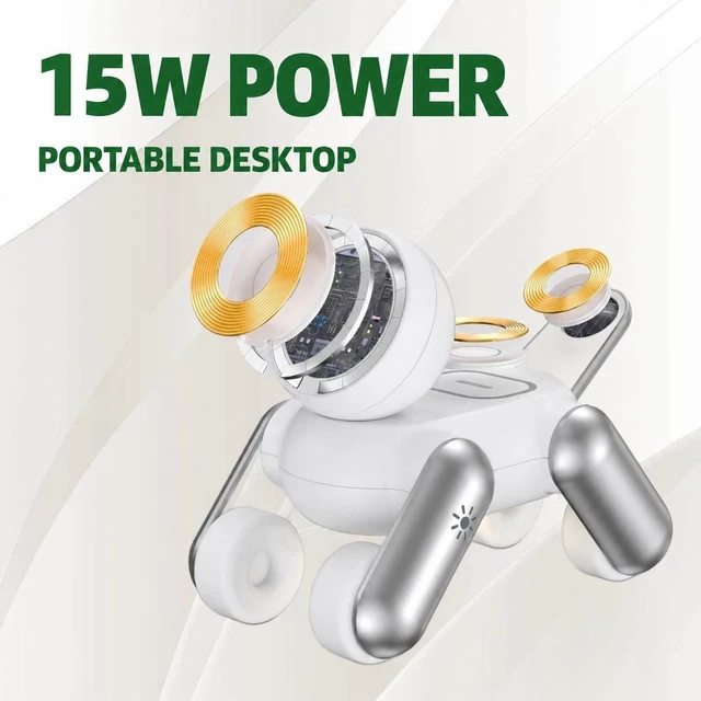 Alt view image 3 of 7 - D6 3-in-1 Magnetic Wireless Charging Station, Cute Dog Design Multi-Device Charging Stand, USB Powered, White