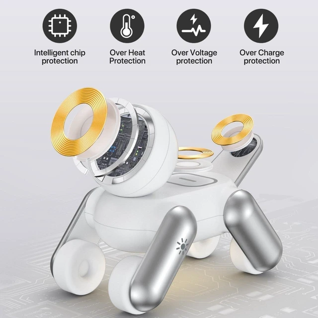 Alt view image 5 of 7 - D6 3-in-1 Magnetic Wireless Charging Station, Cute Dog Design Multi-Device Charging Stand, USB Powered, White