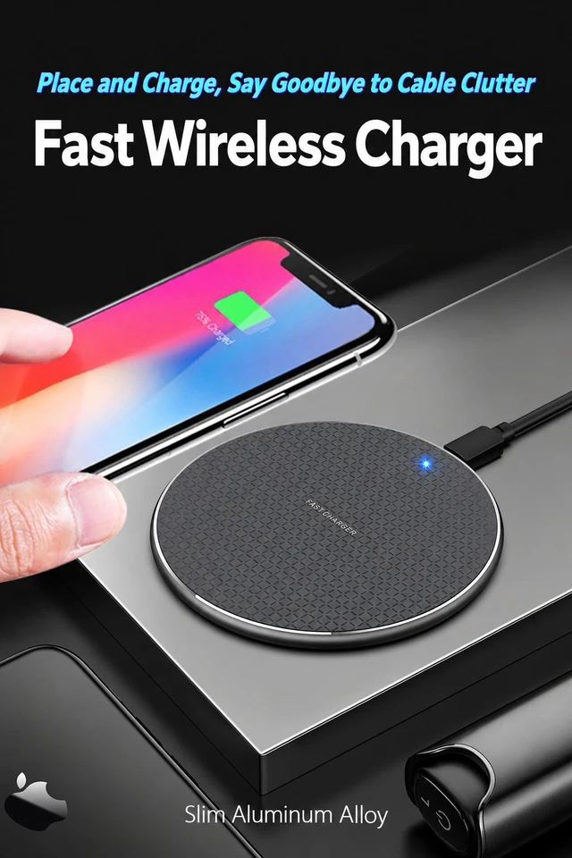 Alt view image 3 of 7 - K8 15W Wireless Charging Pad, Aluminum Alloy Desktop Fast Charger, QC3.0, 1m USB-C Cable, White