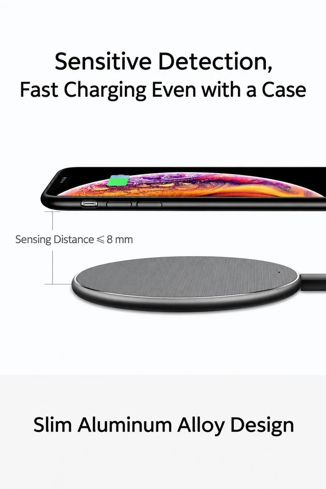 Alt view image 4 of 7 - K8 15W Wireless Charging Pad, Aluminum Alloy Desktop Fast Charger, QC3.0, 1m USB-C Cable, White