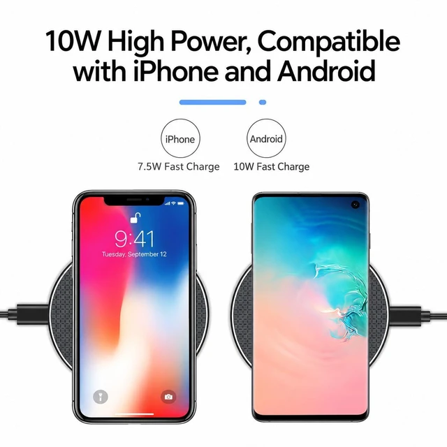 Alt view image 5 of 7 - K8 15W Wireless Charging Pad, Aluminum Alloy Desktop Fast Charger, QC3.0, 1m USB-C Cable, White