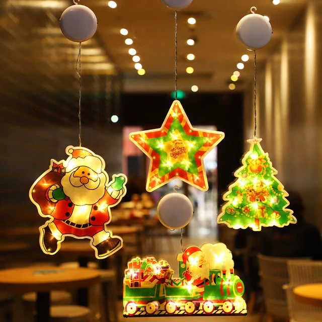 Main image of 4-Piece Christmas LED Window Suction Cup Lights Set A, Battery Powered Warm White Holiday Decorations for Windows, Home & Party 4-Piece Set C