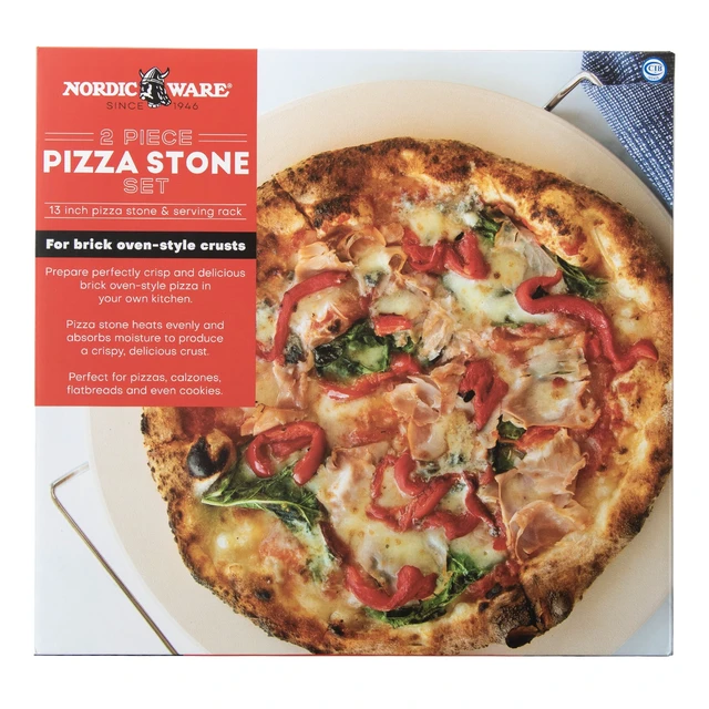 Alt view image 3 of 6 - Nordic Ware 2-Piece Pizza Bakeware Set with 13" Ceramic Pizza Stone and Steel Wire Holder