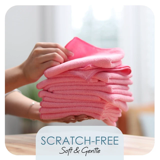 Alt view image 6 of 6 - LammaLoe Microfiber Cleaning Cloths 12 Pack - Lint Free Super Absorbent Car & Kitchen Towels, Pink