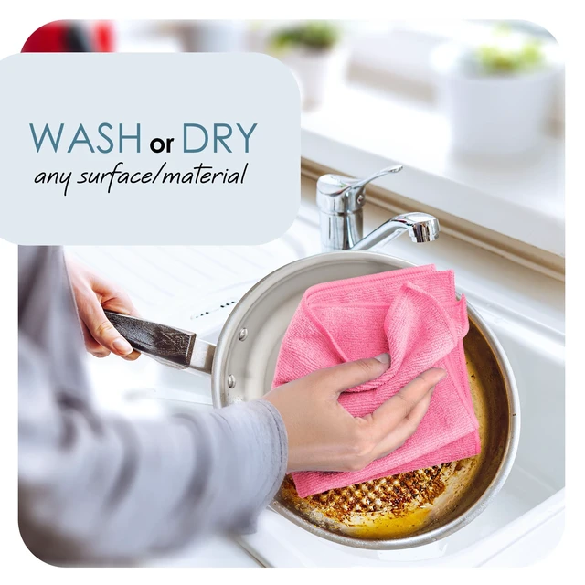 Alt view image 3 of 6 - LammaLoe Microfiber Cleaning Cloths 12 Pack - Lint Free Super Absorbent Car & Kitchen Towels, Pink