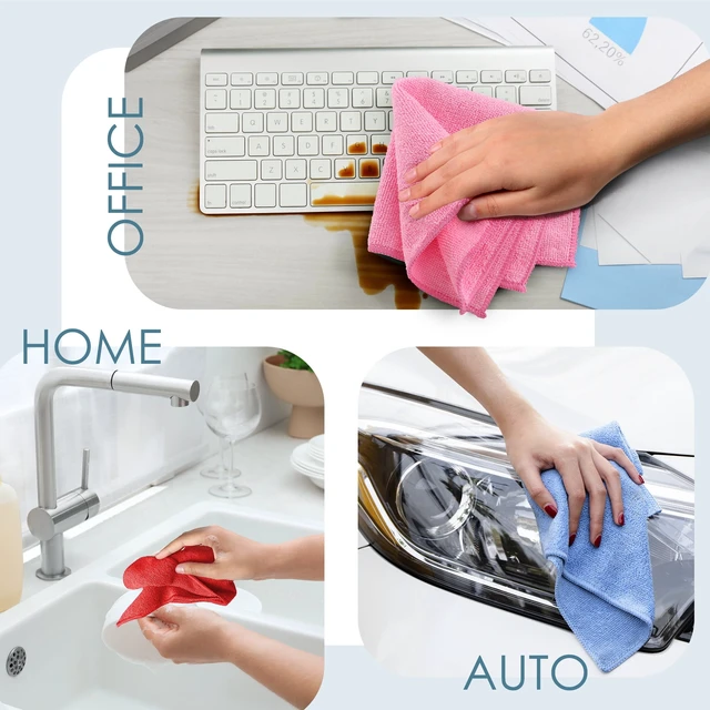 Alt view image 5 of 6 - LammaLoe Microfiber Cleaning Cloths 12 Pack - Lint Free Super Absorbent Car & Kitchen Towels, Pink