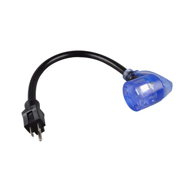 Alt view image 6 of 6 - Auto Drive 14/3 STW 15 to 30-Amp Universal RV Adapter Extension Cord with Lighted End, 1.5ft, Black