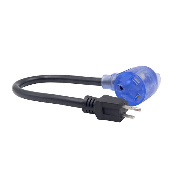 Alt view image 3 of 6 - Auto Drive 14/3 STW 15 to 30-Amp Universal RV Adapter Extension Cord with Lighted End, 1.5ft, Black