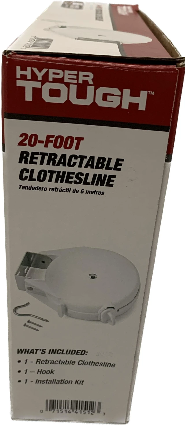 Alt view image 4 of 6 - Hyper Tough RC20-HT Retractable Clothesline, 20ft, White, Indoor/Outdoor Mountable Drying Line