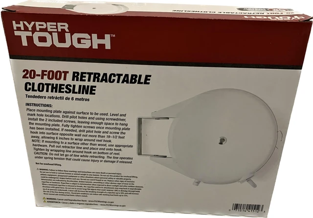 Alt view image 5 of 6 - Hyper Tough RC20-HT Retractable Clothesline, 20ft, White, Indoor/Outdoor Mountable Drying Line