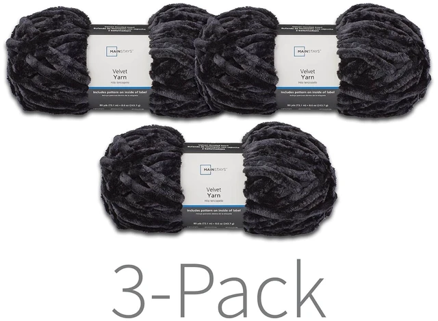 Main image of Mainstays Velvet Yarn, Super Bulky, 80 yd, 100% Polyester, Rich Black, Pack of 3