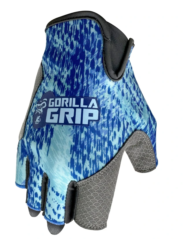 Alt view image 4 of 6 - Gorilla Grip High Performance Fingerless Gloves, Blue Shatter, Heavy Duty Lycra, XL, Unisex, 1 Pair