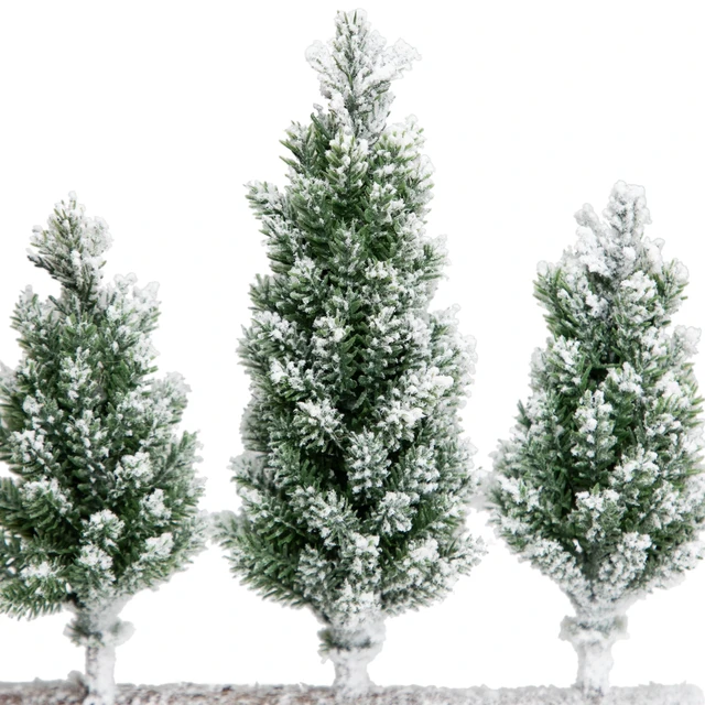 Alt view image 3 of 6 - Northlight Real Touch Frosted Pine Tree Trio Christmas Decoration, 8", Unlit