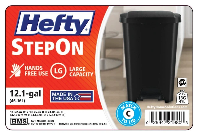 Alt view image 5 of 6 - Hefty 12.1 Gallon Plastic Step Kitchen Trash Can with Foot Pedal Lid, Black