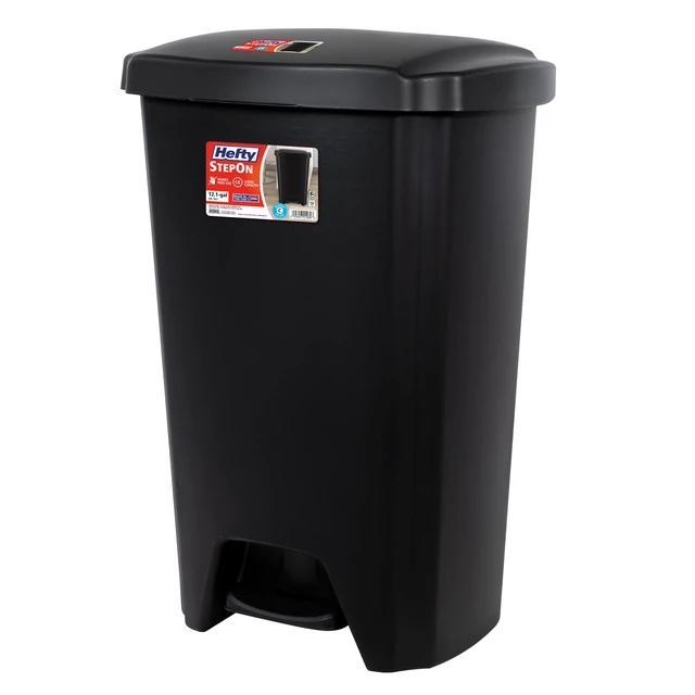 Alt view image 6 of 6 - Hefty 12.1 Gallon Plastic Step Kitchen Trash Can with Foot Pedal Lid, Black