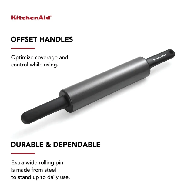 Alt view image 5 of 6 - KitchenAid Nonstick Metal Classic Handled Rolling Pin Gray
