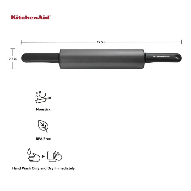 Alt view image 4 of 6 - KitchenAid Nonstick Metal Classic Handled Rolling Pin Gray