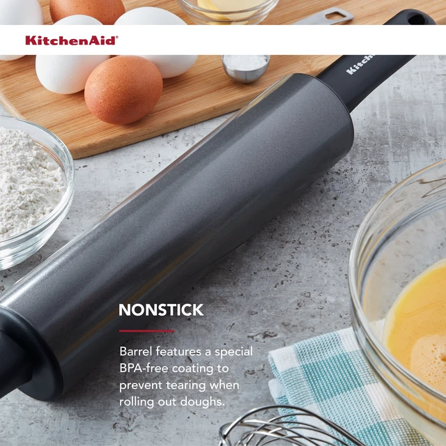 Alt view image 2 of 6 - KitchenAid Nonstick Metal Classic Handled Rolling Pin Gray