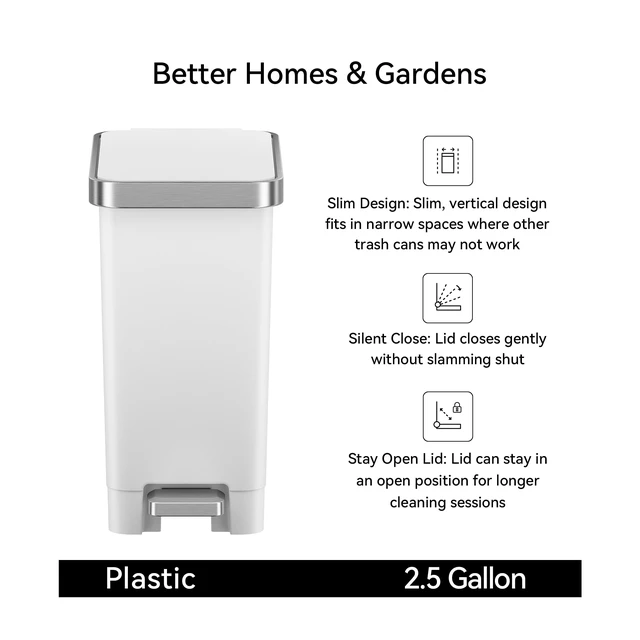 Alt view image 5 of 6 - Better Homes & Gardens 2.5 Gallon Step Trash Can with Soft-Close Lid, White