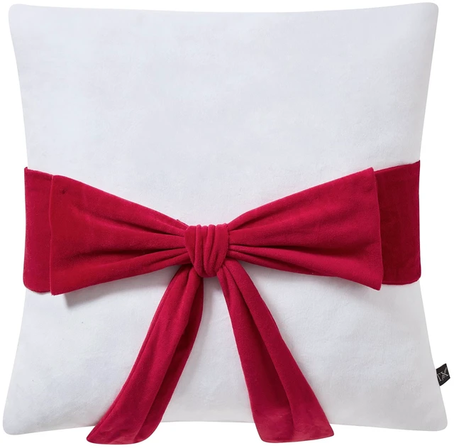 Main image of My Texas House 20in x 20in White/Red Velvet Bow Decorative Pillow