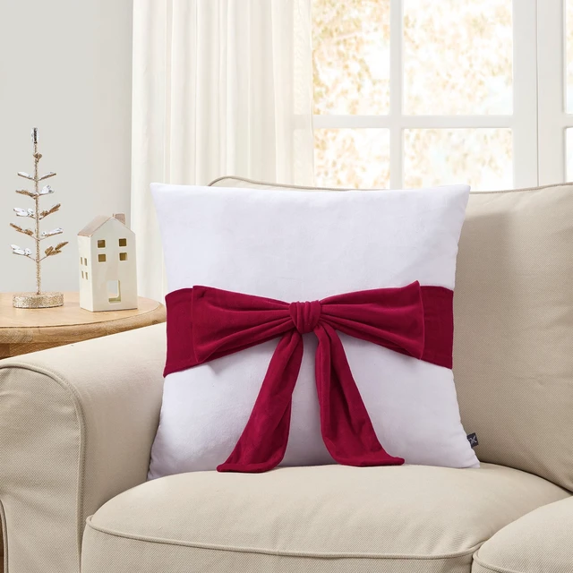 Alt view image 3 of 5 - My Texas House 20in x 20in White/Red Velvet Bow Decorative Pillow
