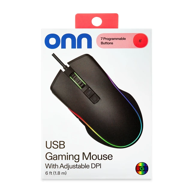 Alt view image 5 of 7 - onn Wired USB Gaming Mouse 7 Buttons Adjustable DPI Backlit Black