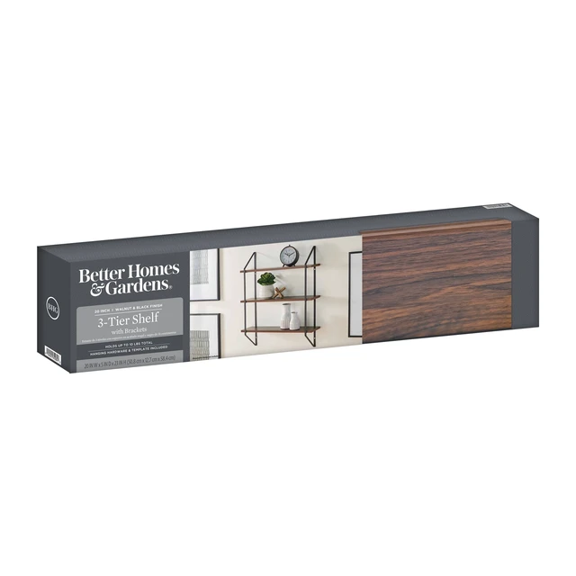 Alt view image 5 of 5 - Better Homes & Gardens 3-Tier 20-in Wall Shelf with Brackets, Walnut