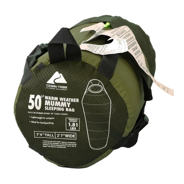 Alt view image 5 of 6 - Ozark Trail 50F Compact Mummy Sleeping Bag, Adult, Green, 88.6x31.5in