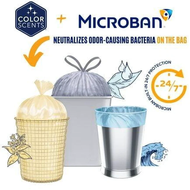 Alt view image 2 of 4 - Color Scents 4 Gallon Bathroom Trash Bags, Simply Clean Scent, Microban, Drawstring, 200 Count