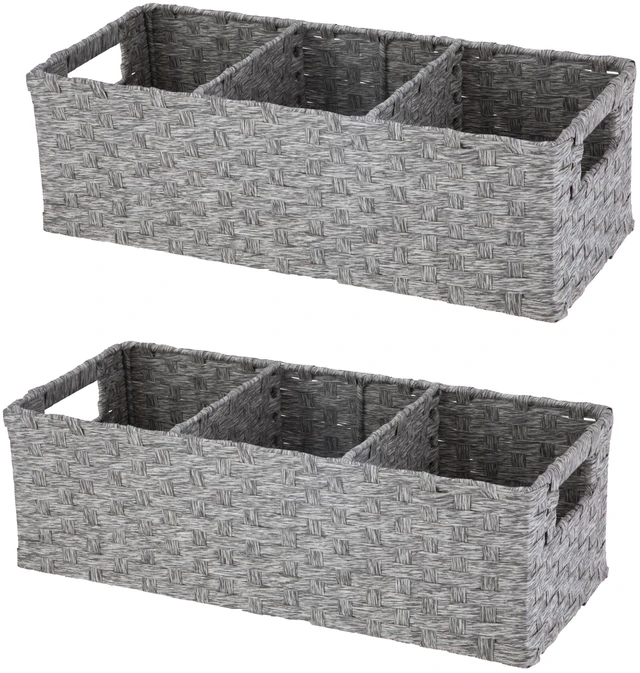 Main image of Mainstays 3-Compartment Storage Basket Set with Handles, Gray, Set of 2